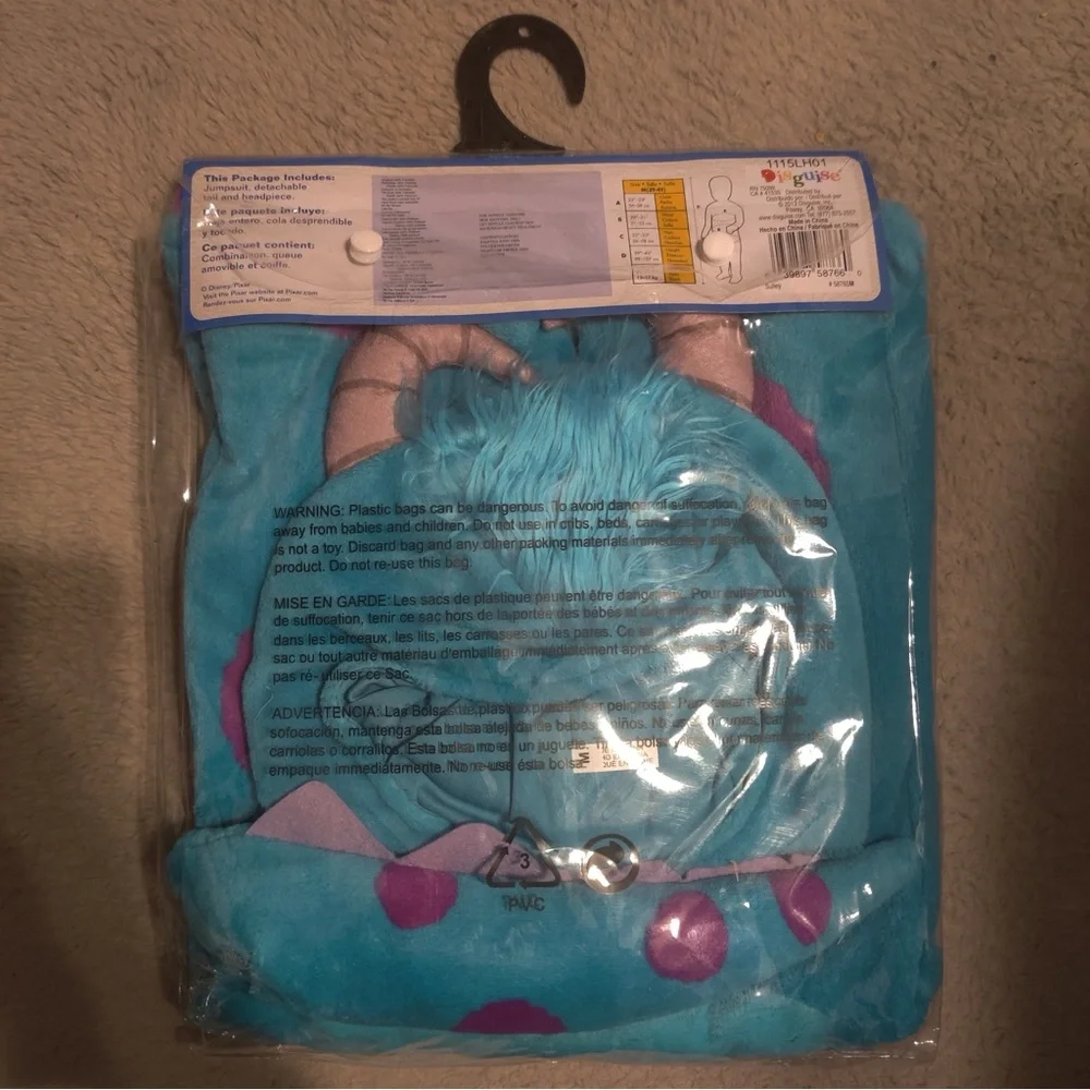 Disguise Disney Pixar Monsters Inc University Sulley Child Costume Size M 3T-4T